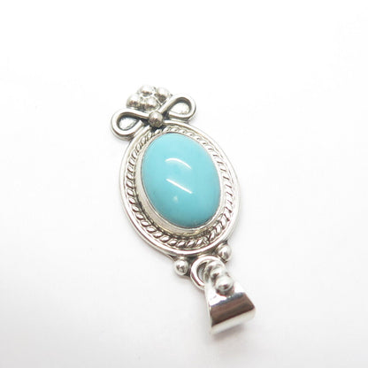 925 Sterling Silver Vintage Cabochon Faux Turquoise Floral Beaded Oval Pendant