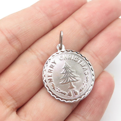 925 Sterling Silver Vintage "Merry Christmas" Round Medal Pendant