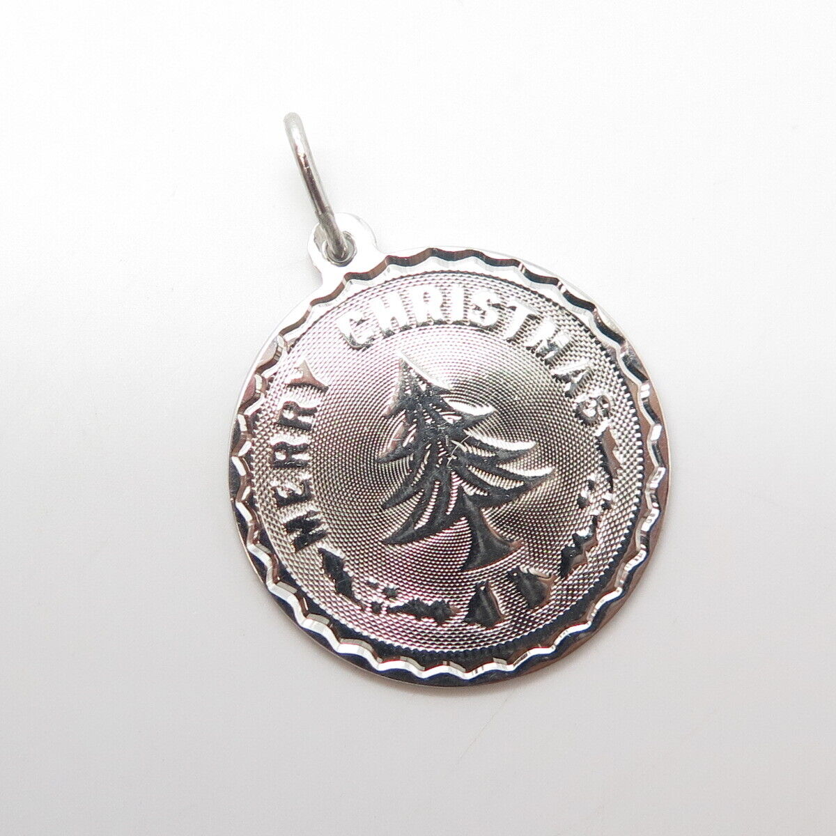 925 Sterling Silver Vintage "Merry Christmas" Round Medal Pendant