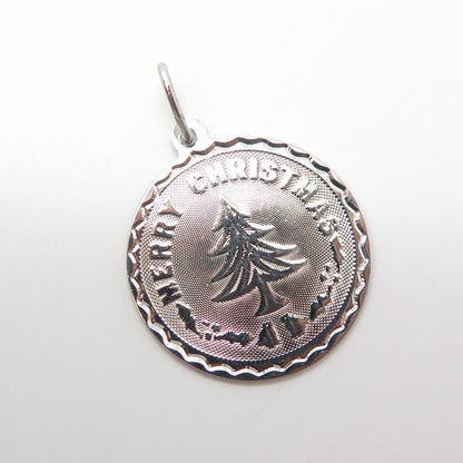 925 Sterling Silver Vintage "Merry Christmas" Round Medal Pendant