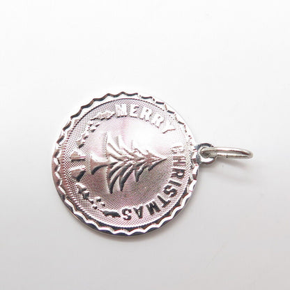 925 Sterling Silver Vintage "Merry Christmas" Round Medal Pendant