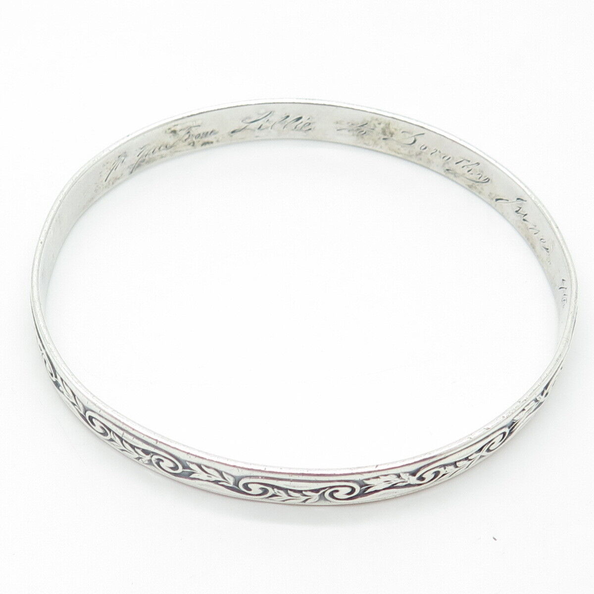 925 Sterling Silver Antique Art Deco 1914 "From Lillie To Dorothy" Bracelet 8"