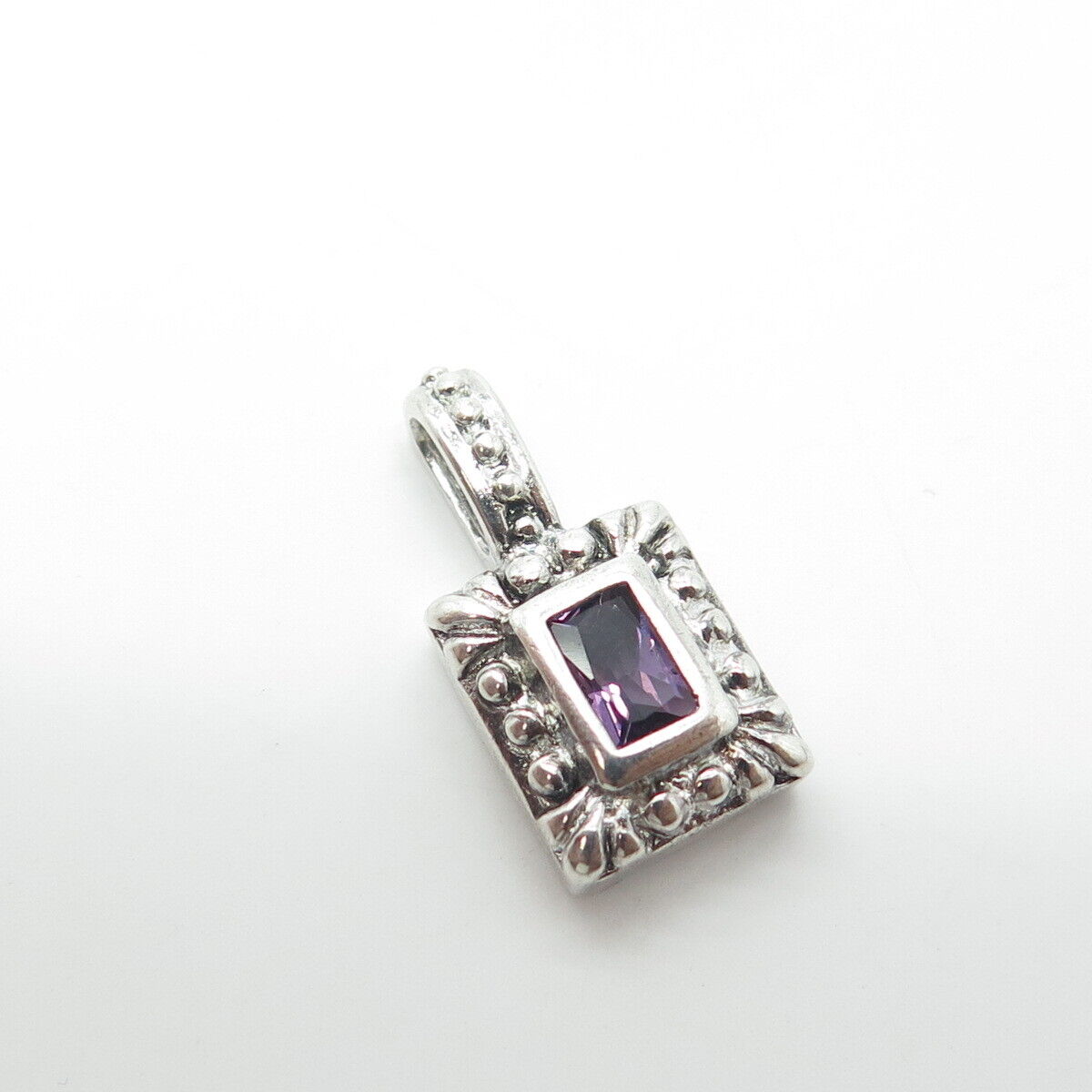 925 Sterling Silver Vintage Real Amethyst Gemstone Pendant