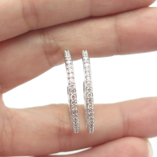 925 Sterling Silver Pave C Z Hoop Earrings