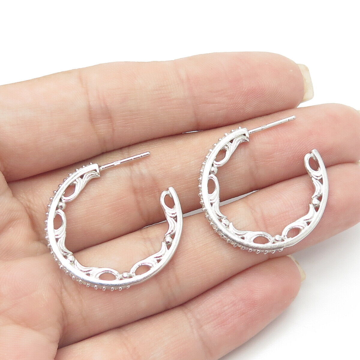 925 Sterling Silver Pave C Z Hoop Earrings