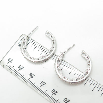 925 Sterling Silver Pave C Z Hoop Earrings