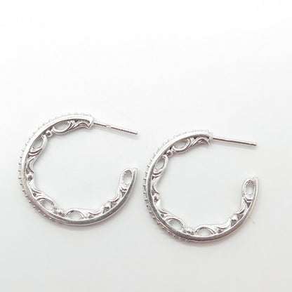 925 Sterling Silver Pave C Z Hoop Earrings