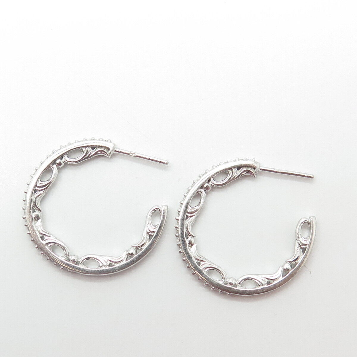 925 Sterling Silver Pave C Z Hoop Earrings