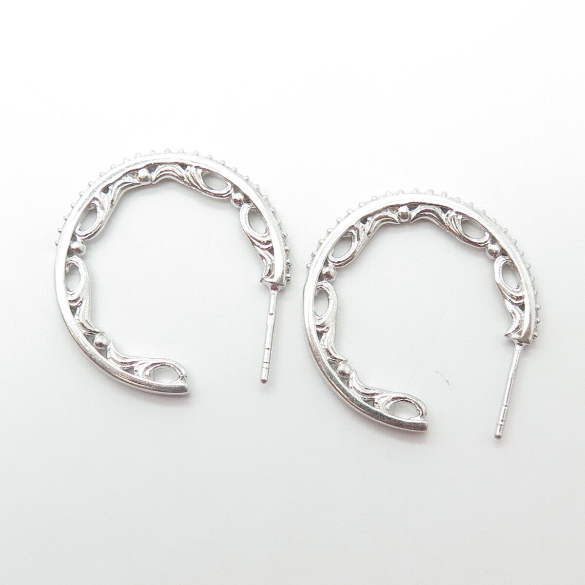 925 Sterling Silver Pave C Z Hoop Earrings