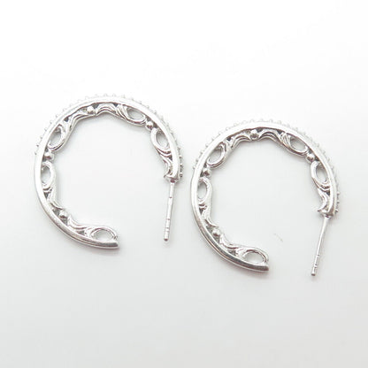 925 Sterling Silver Pave C Z Hoop Earrings