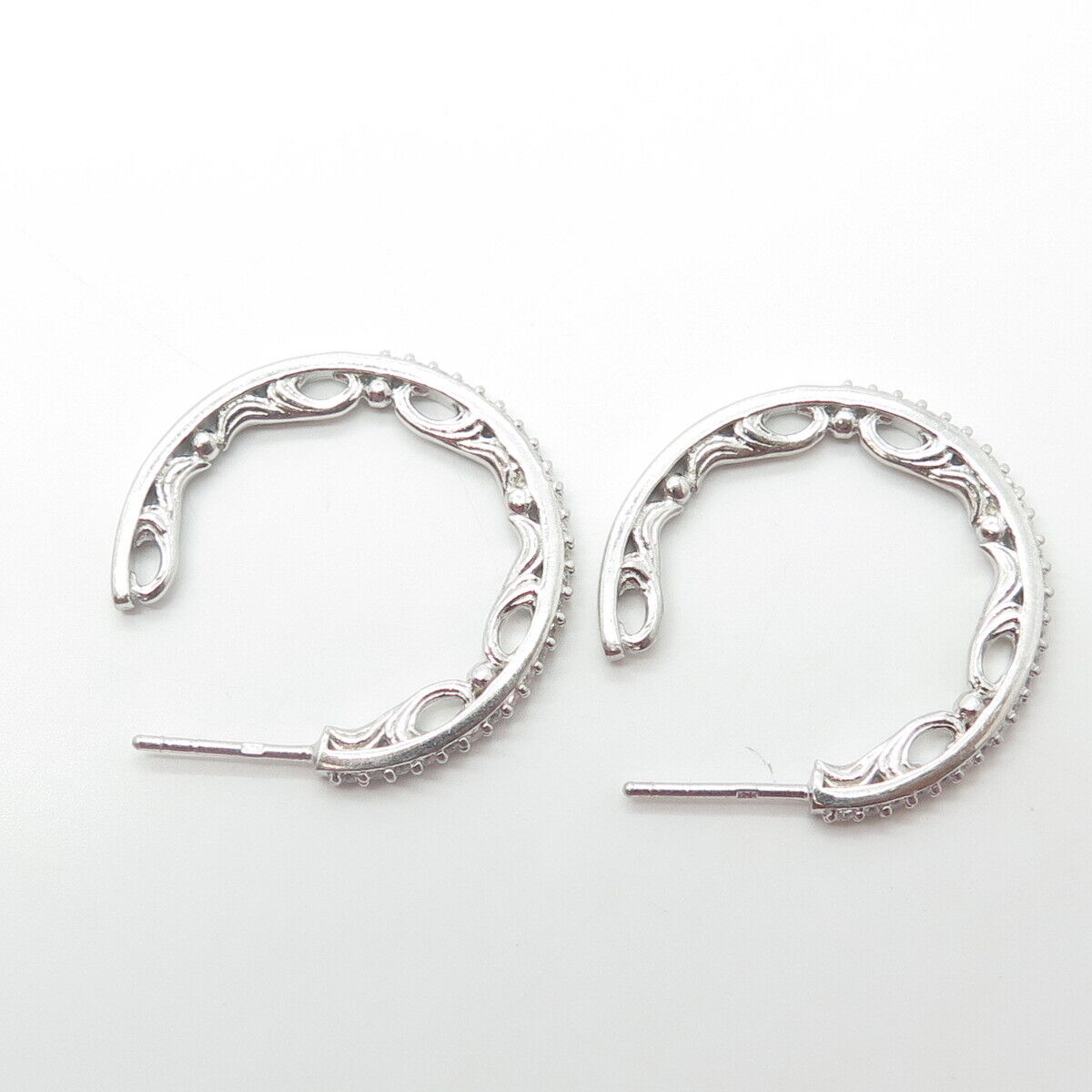 925 Sterling Silver Pave C Z Hoop Earrings