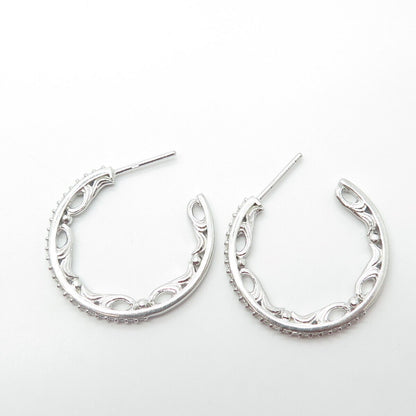 925 Sterling Silver Pave C Z Hoop Earrings