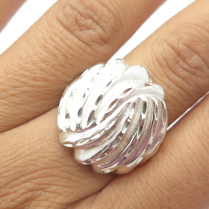 925 Sterling Silver Vintage Seashell Ribbed Swirl Statement Ring Size 7.25