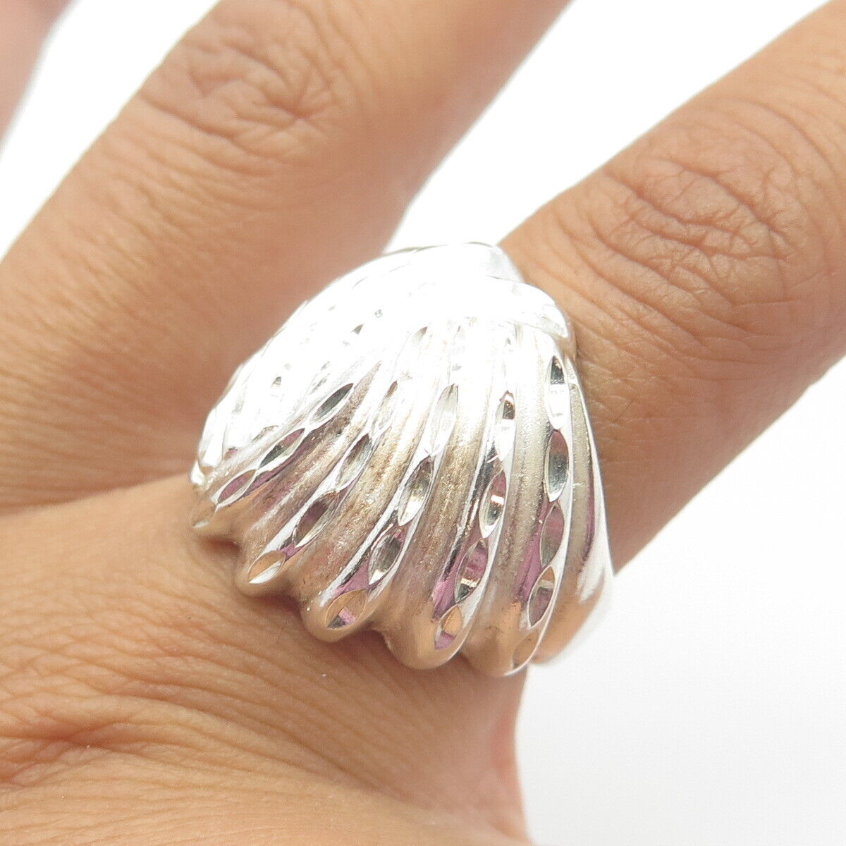 925 Sterling Silver Vintage Seashell Ribbed Swirl Statement Ring Size 7.25