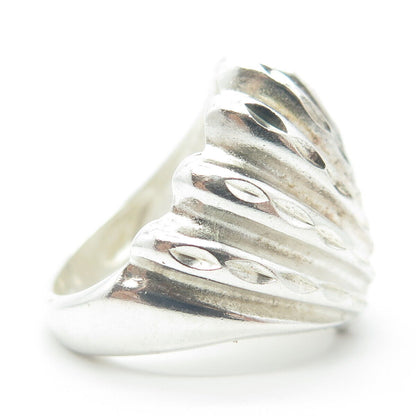 925 Sterling Silver Vintage Seashell Ribbed Swirl Statement Ring Size 7.25