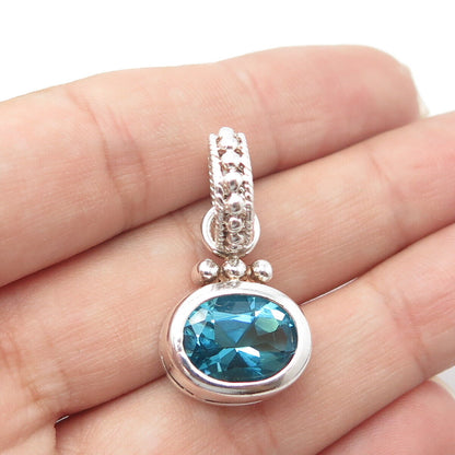 925 Sterling Silver Vintage Blue C Z Beaded Pendant