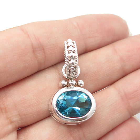 925 Sterling Silver Vintage Blue C Z Beaded Pendant