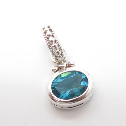 925 Sterling Silver Vintage Blue C Z Beaded Pendant