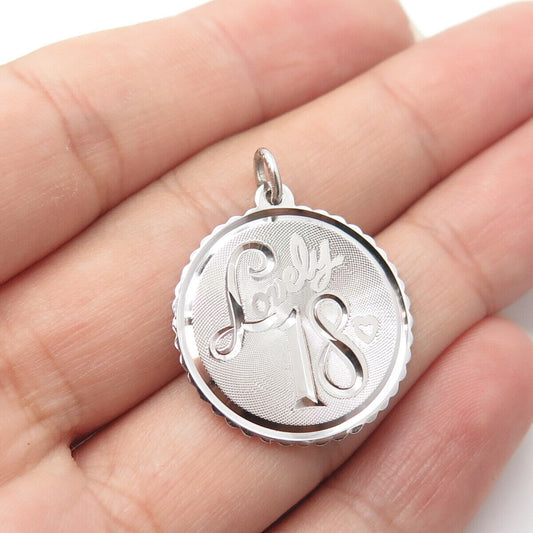 CLARK & COOMBS 925 Sterling Silver Vintage "Lovely 18" Round Medal Pendant