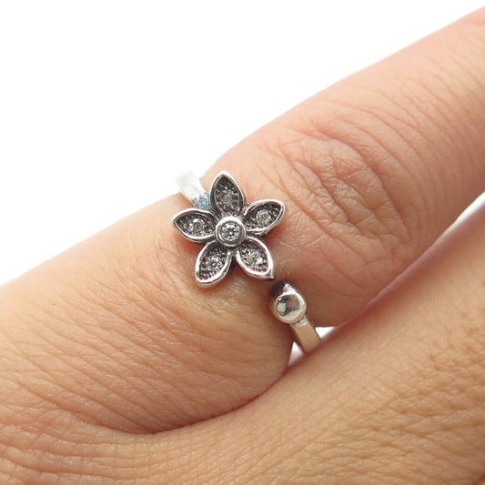 925 Sterling Silver Vintage White C Z Floral Wrap Ring Size 3.5