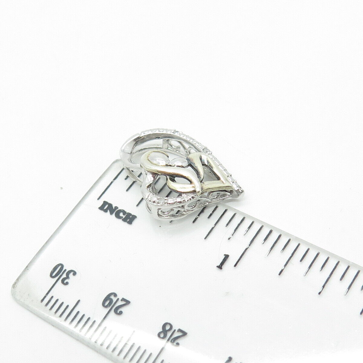 925 Sterling Silver Real White Diamond Accent Mother & Child Heart Slide Pendant