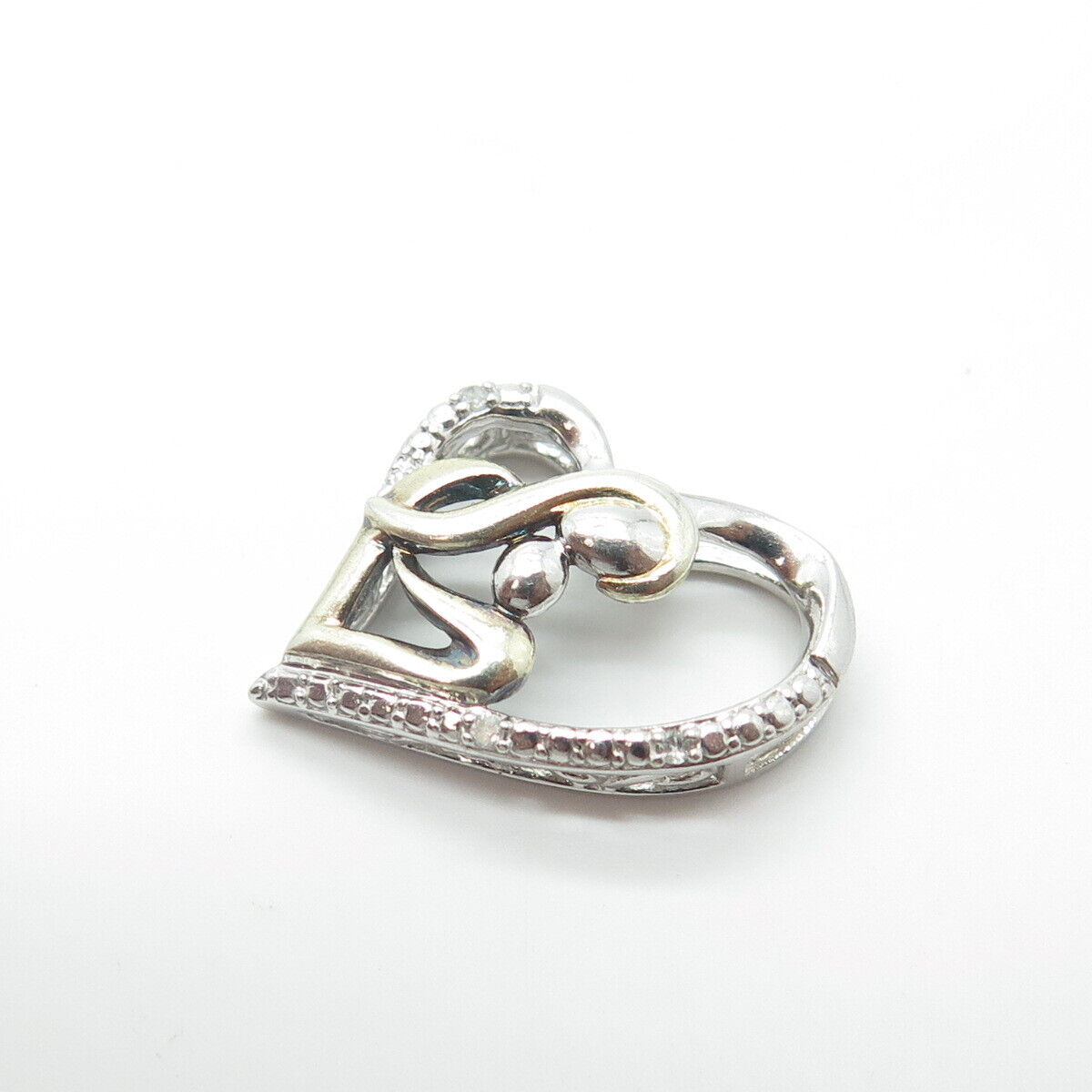 925 Sterling Silver Real White Diamond Accent Mother & Child Heart Slide Pendant