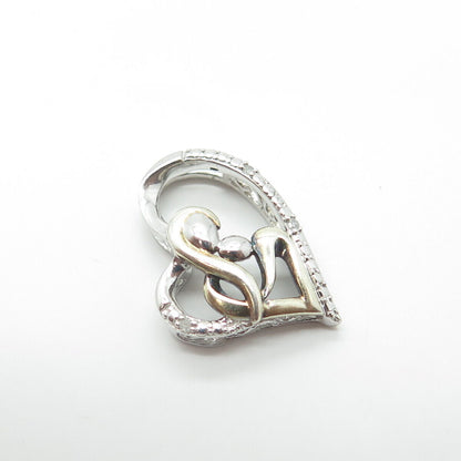 925 Sterling Silver Real White Diamond Accent Mother & Child Heart Slide Pendant