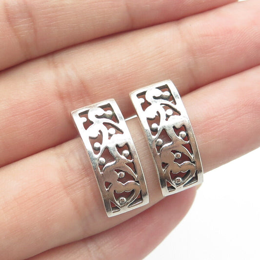 925 Sterling Silver Vintage Rectangle Curved Swirl Drop Earrings