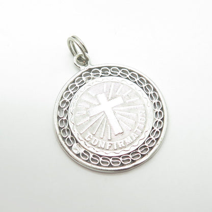 925 Sterling Silver Antique Art Deco "Confirmation" Cross Round Medal Pendant