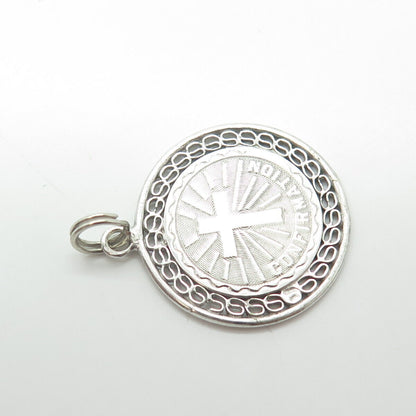 925 Sterling Silver Antique Art Deco "Confirmation" Cross Round Medal Pendant