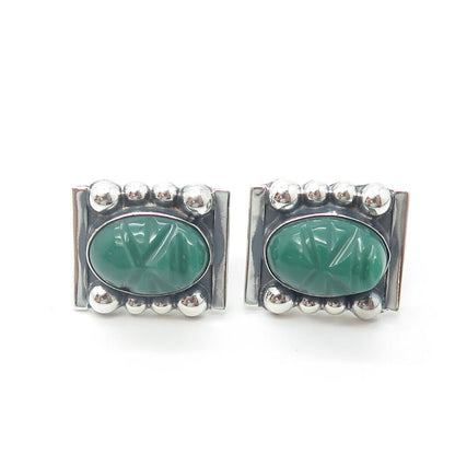 925 Sterling Silver Vintage Mexico Agate Warrior Face Ball Bead Jacket Earrings