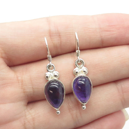 925 Sterling Silver Vintage Real Cabochon Amethyst Gem Drop Earrings