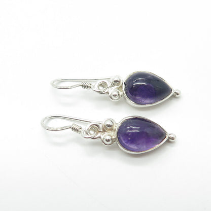 925 Sterling Silver Vintage Real Cabochon Amethyst Gem Drop Earrings