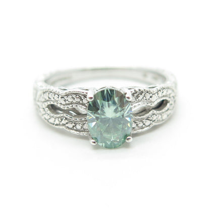 925 Sterling Silver Real Green Moissanite Gemstone Ring Size 6