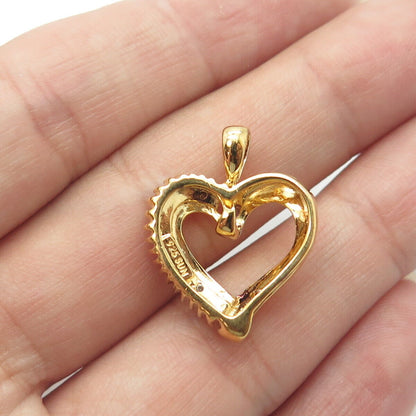 SUN 925 Sterling Silver Gold Plated Real White Diamond Open Heart Pendant