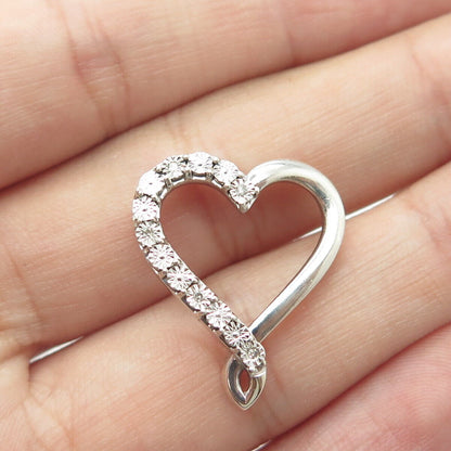 925 Sterling Silver Real White Diamond Open Heart Slide Pendant