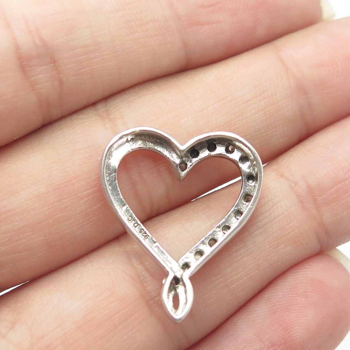 925 Sterling Silver Real White Diamond Open Heart Slide Pendant