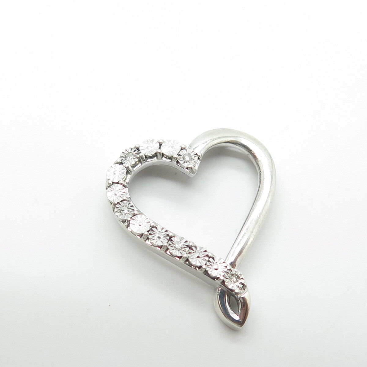 925 Sterling Silver Real White Diamond Open Heart Slide Pendant