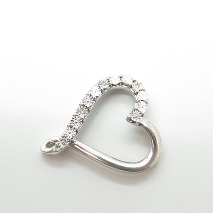 925 Sterling Silver Real White Diamond Open Heart Slide Pendant