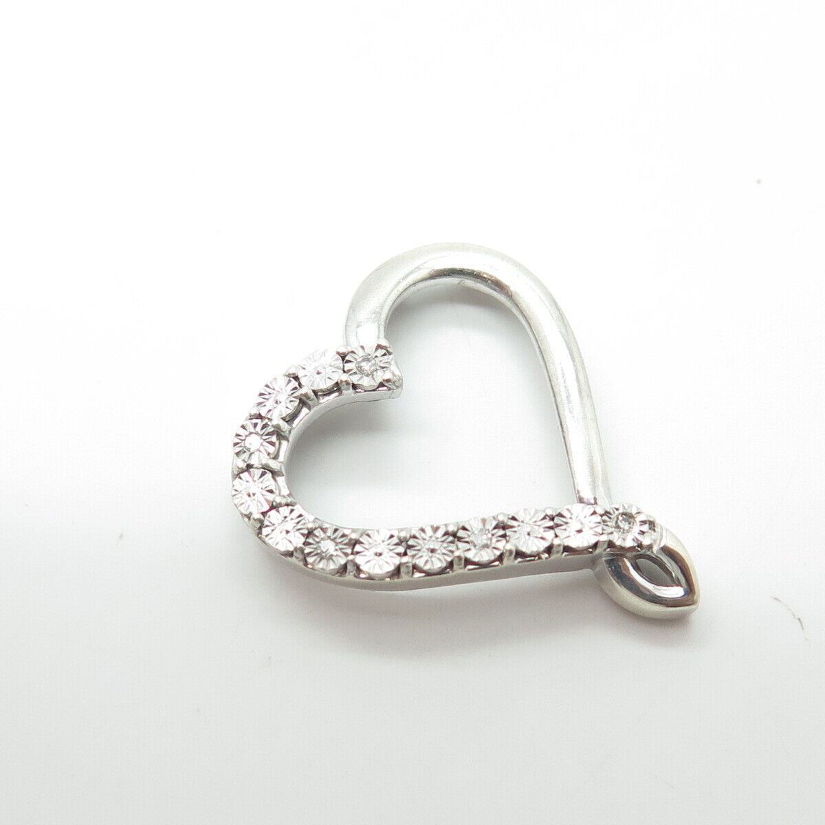 925 Sterling Silver Real White Diamond Open Heart Slide Pendant