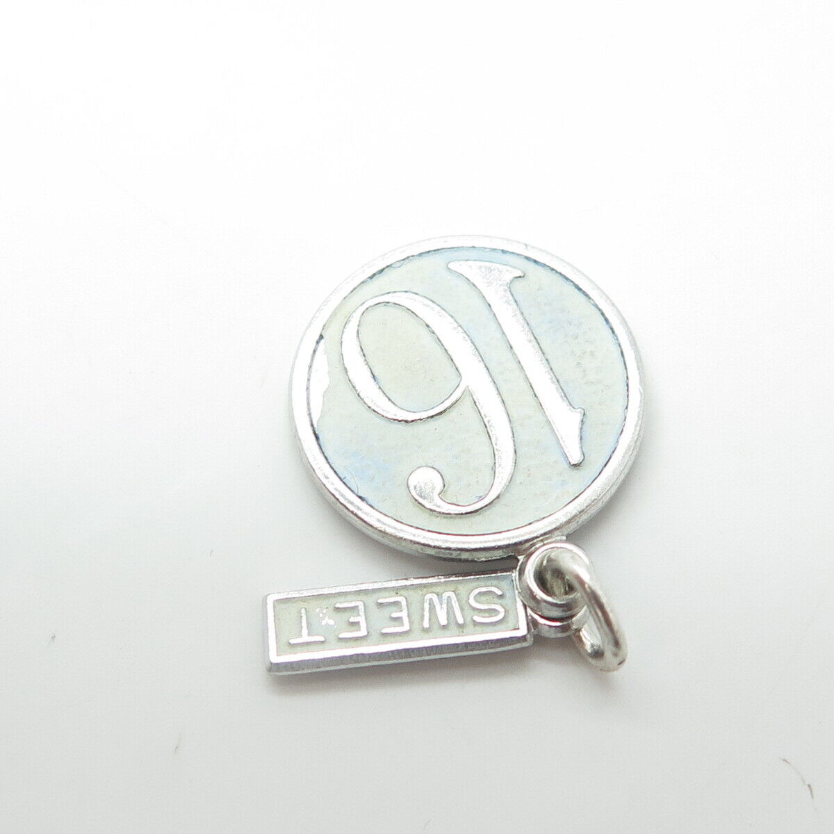 WELLS 925 Sterling Silver Vintage Enamel "Sweet 16" Round Medal Charm Pendant