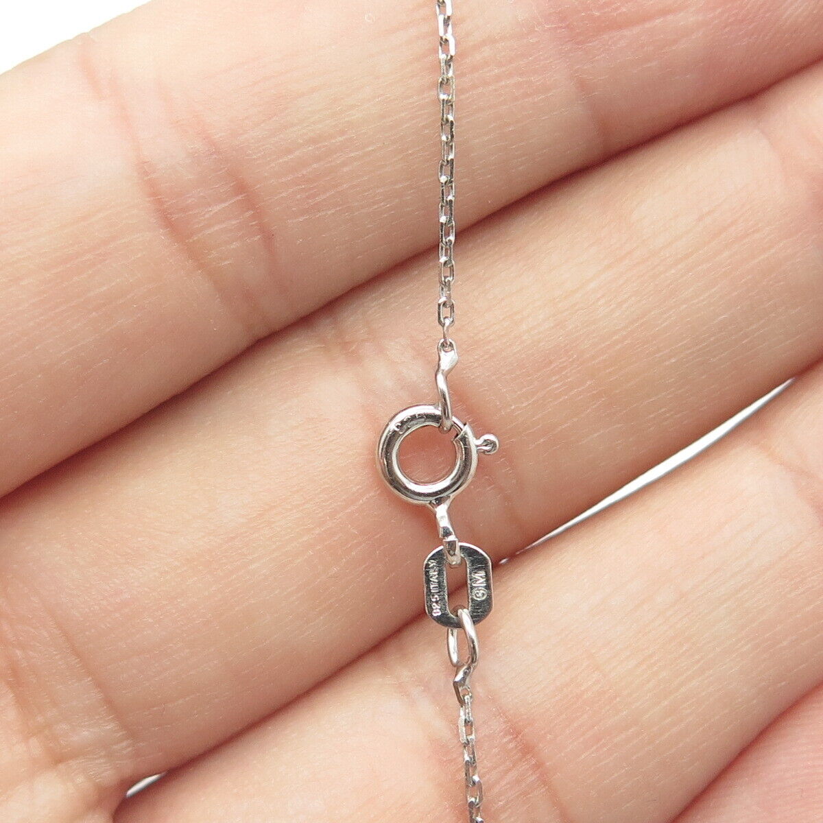 925 Sterling Silver Italy White C Z Heart Key Cable Chain Necklace 18"