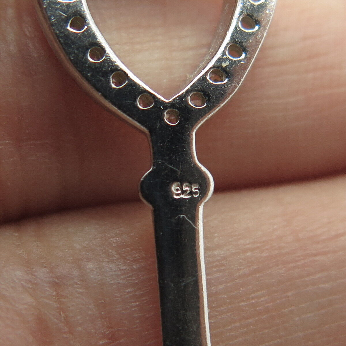 925 Sterling Silver Italy White C Z Heart Key Cable Chain Necklace 18"