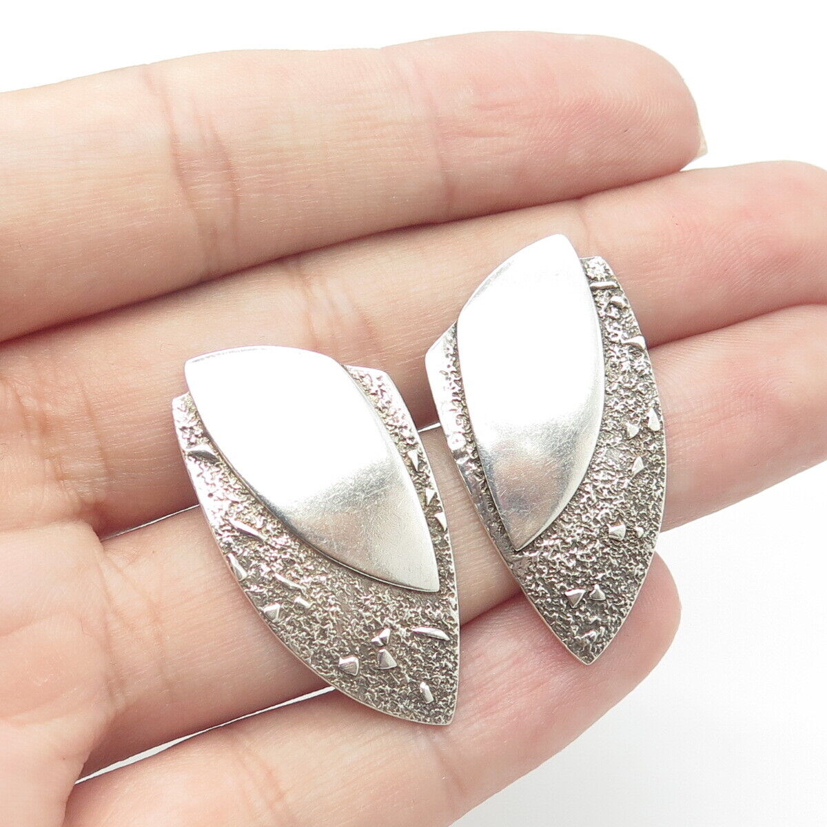 M. ZION 925 Sterling Silver Vintage Textured Modernist Earrings