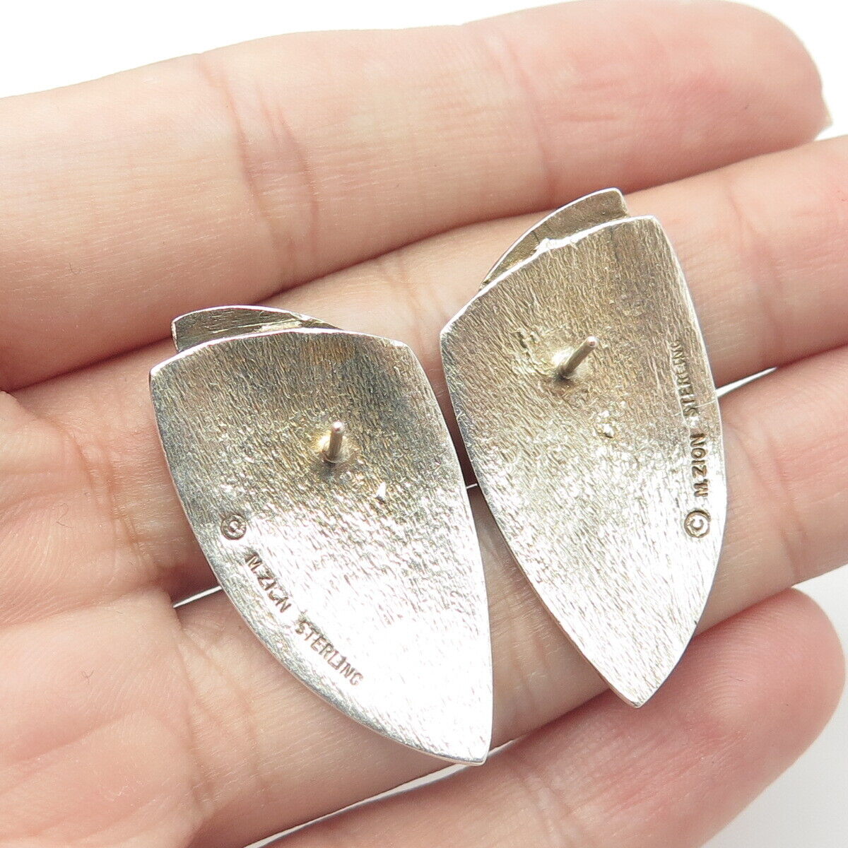 M. ZION 925 Sterling Silver Vintage Textured Modernist Earrings