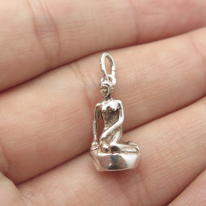 925S Sterling Silver Vintage Denmark Naked Sitting Woman Pendant