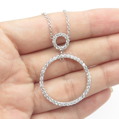 925 Sterling Silver White C Z Double Ring Cable Chain Necklace 18"