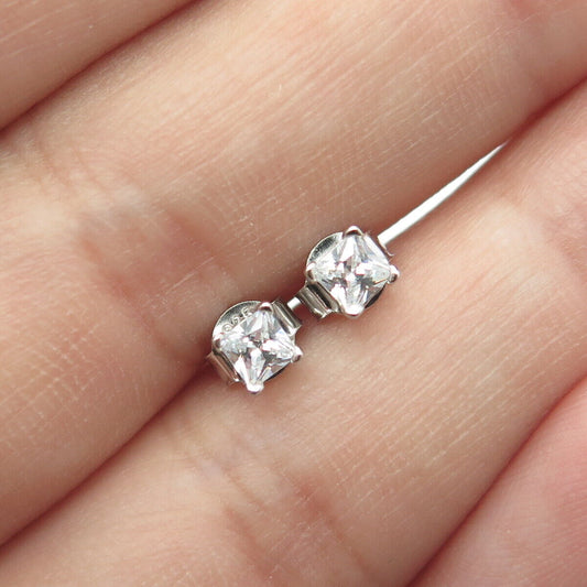 925 Sterling Silver Princess-Cut Shaped C Z Stud Earrings