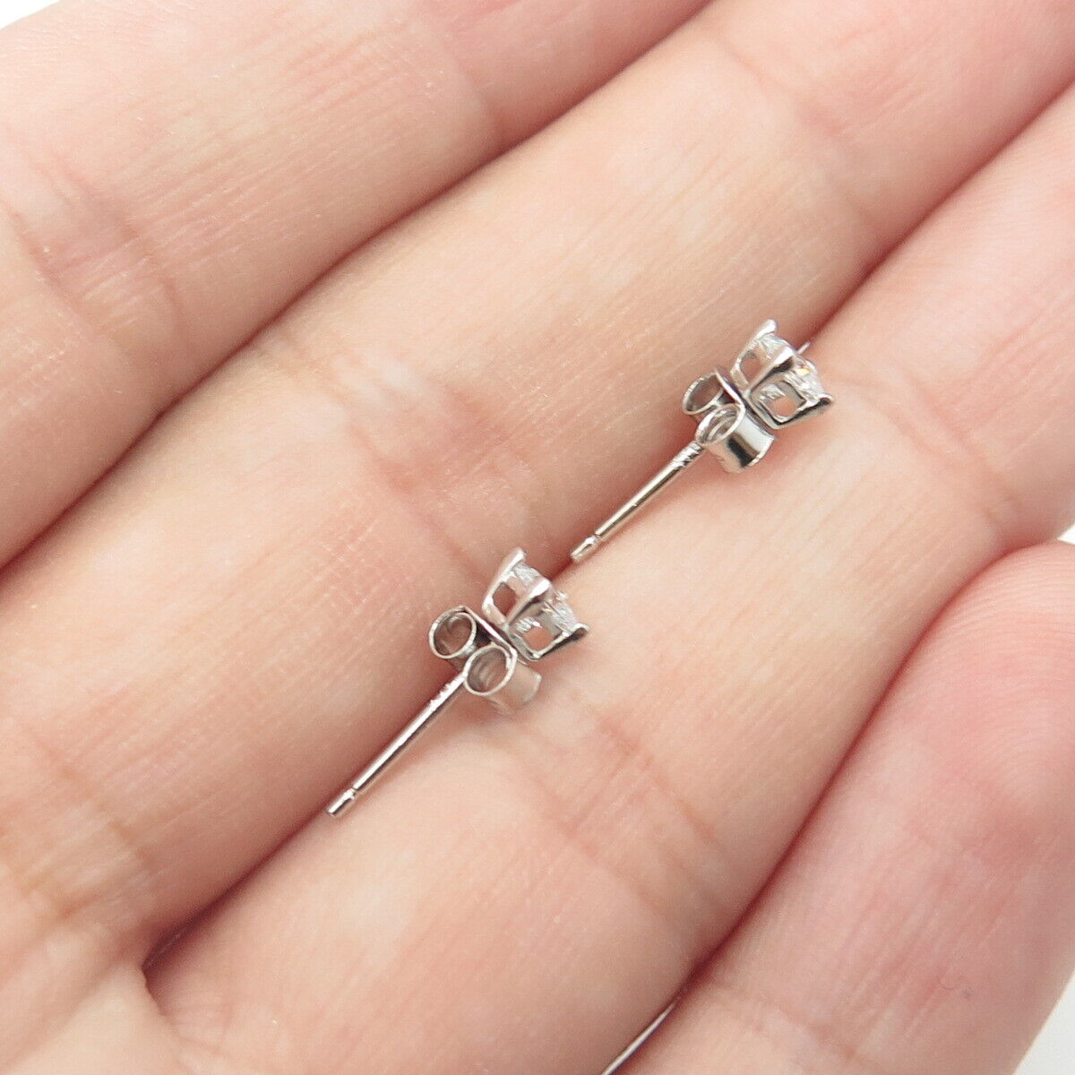 925 Sterling Silver Princess-Cut Shaped C Z Stud Earrings