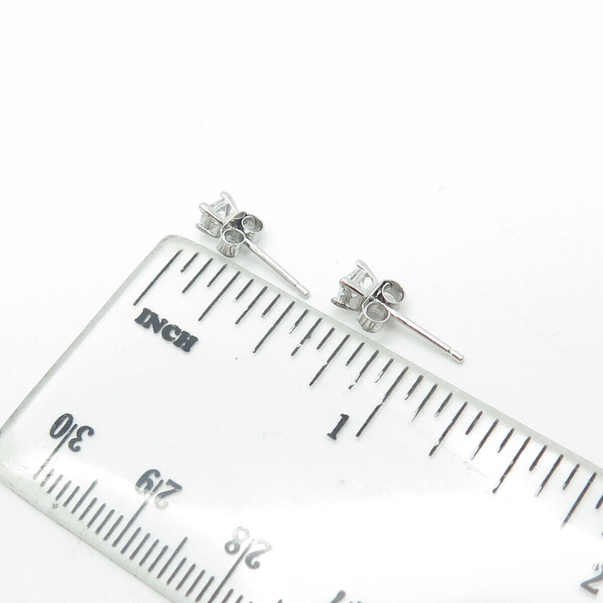 925 Sterling Silver Princess-Cut Shaped C Z Stud Earrings